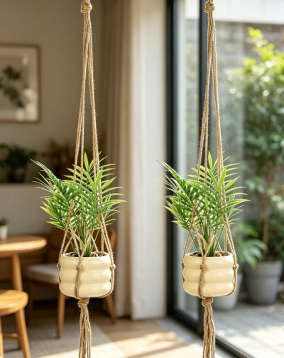 Woven Plant Hanger Basket, Cotton Rope Hanging Holder