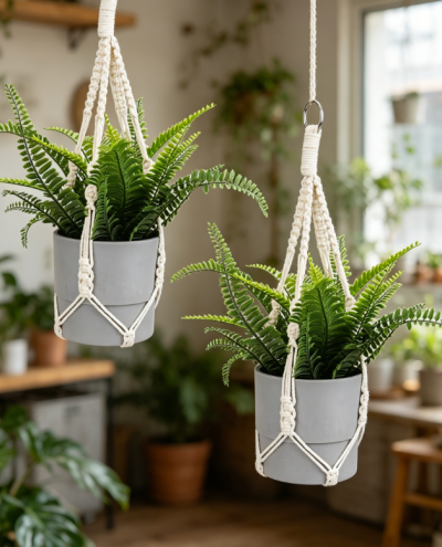 Boho Hanging Planter Basket, Cotton Rope Plant Holder
