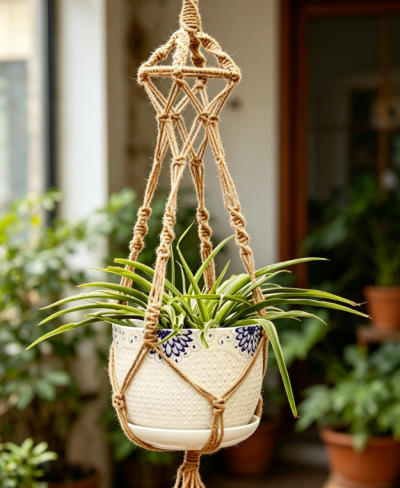 Large Macrame Hanging Planter Basket, Cotton Rope Plant Holder