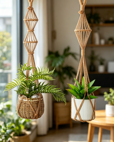 Hourglass Macrame Plant Hanger, Hanging Planter Basket