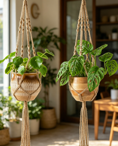 Boho Hanging Plant Holder for Indoor Outdoor Use