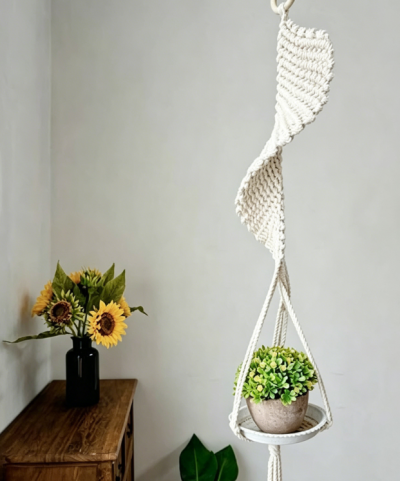 Hemp Rope Hanging Plant Basket, Woven Flower Pot Holder