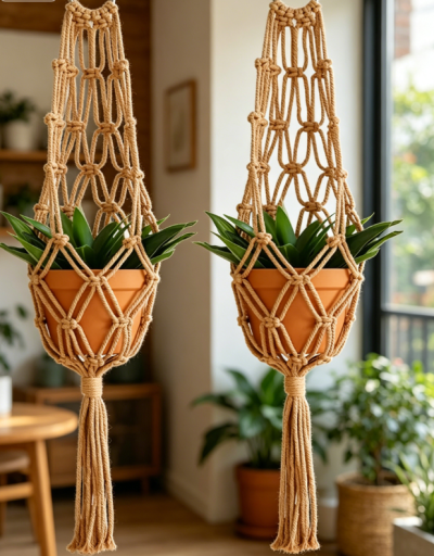 Large Hanging Planter Basket, Rope Plant Holder