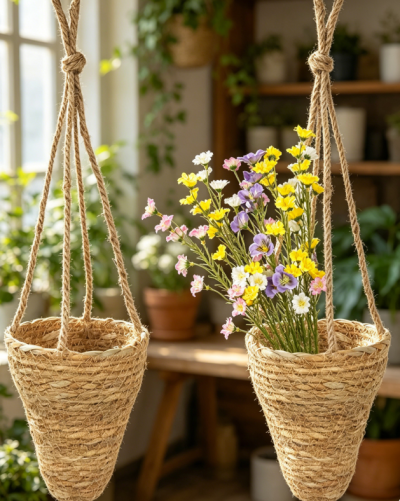 Conical Wall Hanging Basket, Wicker Planter