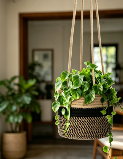Cotton Rope Hanging Planter Basket, Boho Wall Plant Holder