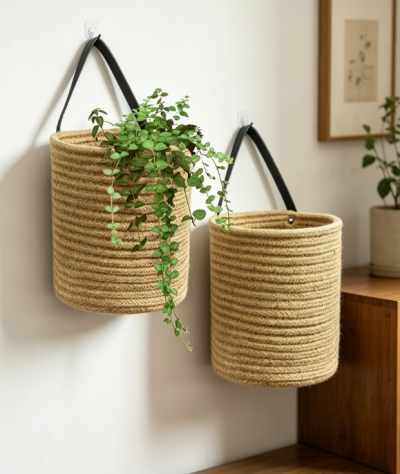 Small Jute Hanging Basket, Wall Planter Decor