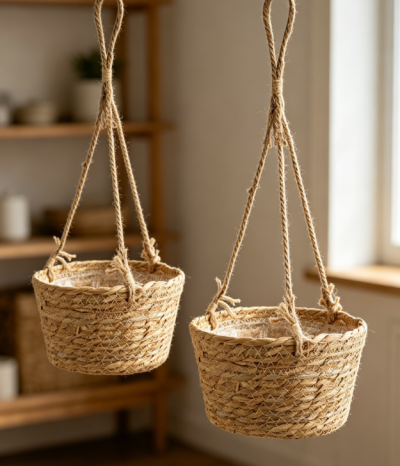 Natural Seagrass Hanging Planter Basket