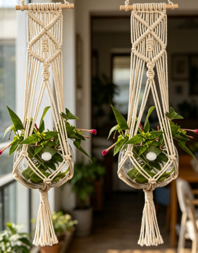 Indoor Outdoor Hanging Flower Pot Basket, Rope Plant Holder