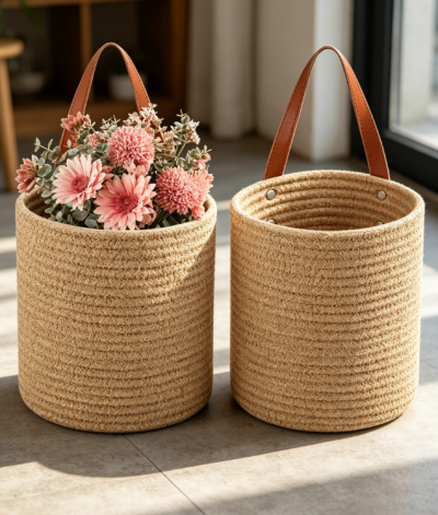 Small Jute Hanging Basket, Wall Planter Storage Basket
