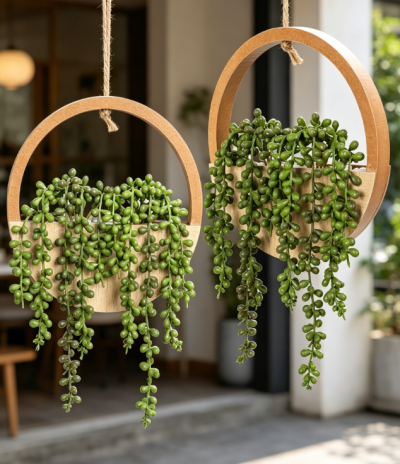 Artificial Hanging Plant with Pot, Decorative Hanging Succulent