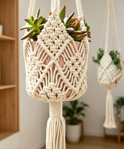 Patterned Macrame Plant Hanger, Hanging Planter Holder