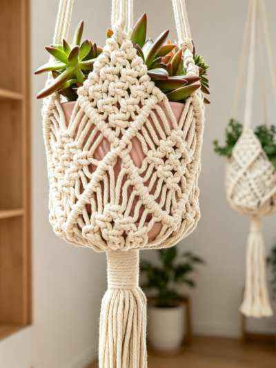 Patterned Macrame Plant Hanger, Hanging Planter Holder