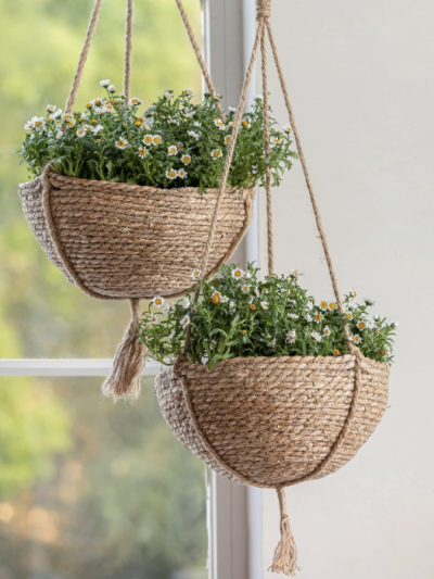 Natural Seagrass Hanging Planter Basket, Boho Plant Pot Cover